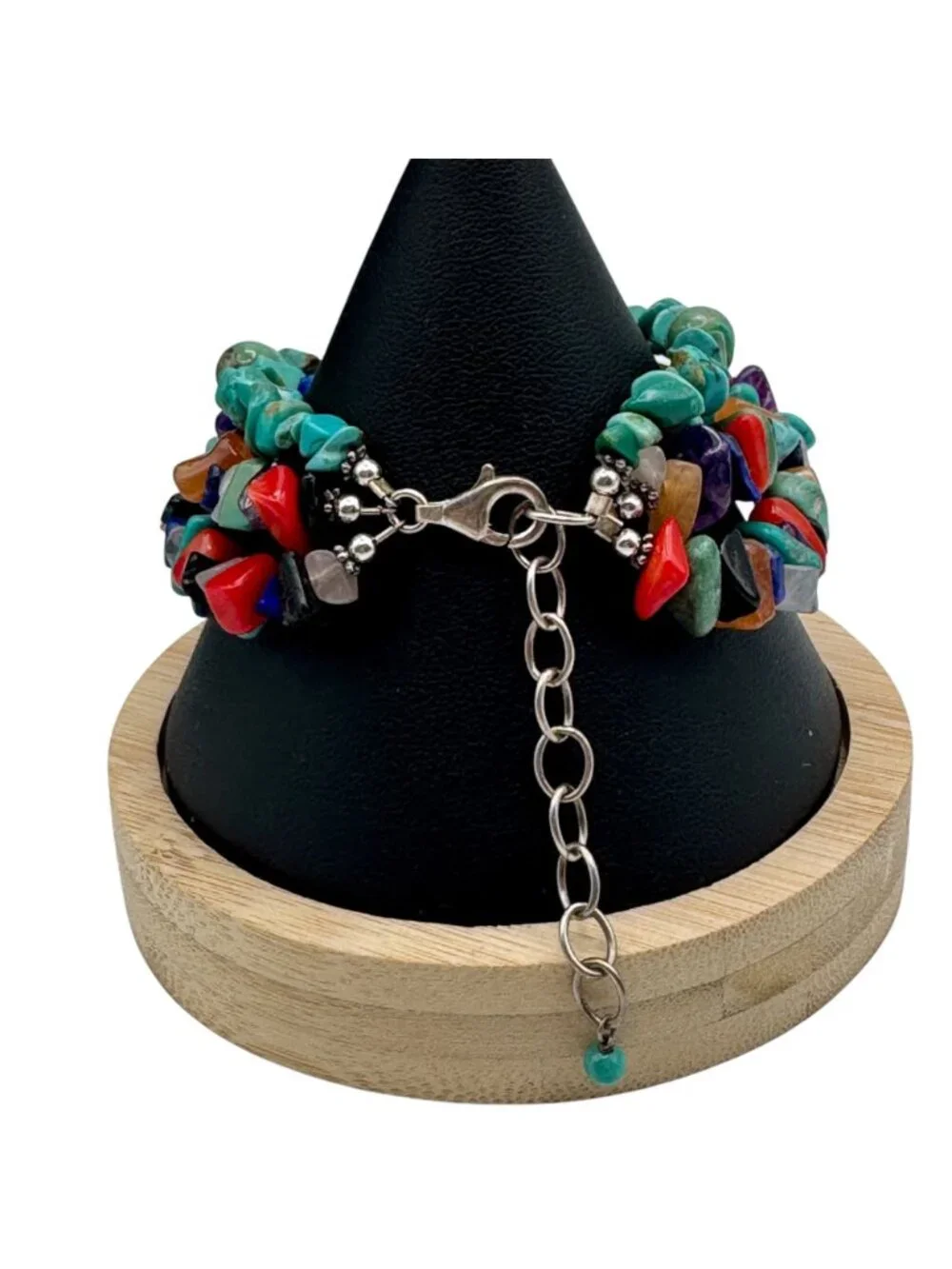 Multi-Strand Southwestern Gemstone Bracelet .925 Turquoise Coral Amethyst Lapis